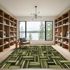 Olive Green Woven Wood Block Grid Rug