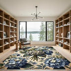 Vintage Blue White Hydrangea Bouquet Rug