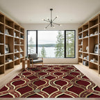 Ornate Burgundy and Gold Interlocking Medallions Rug