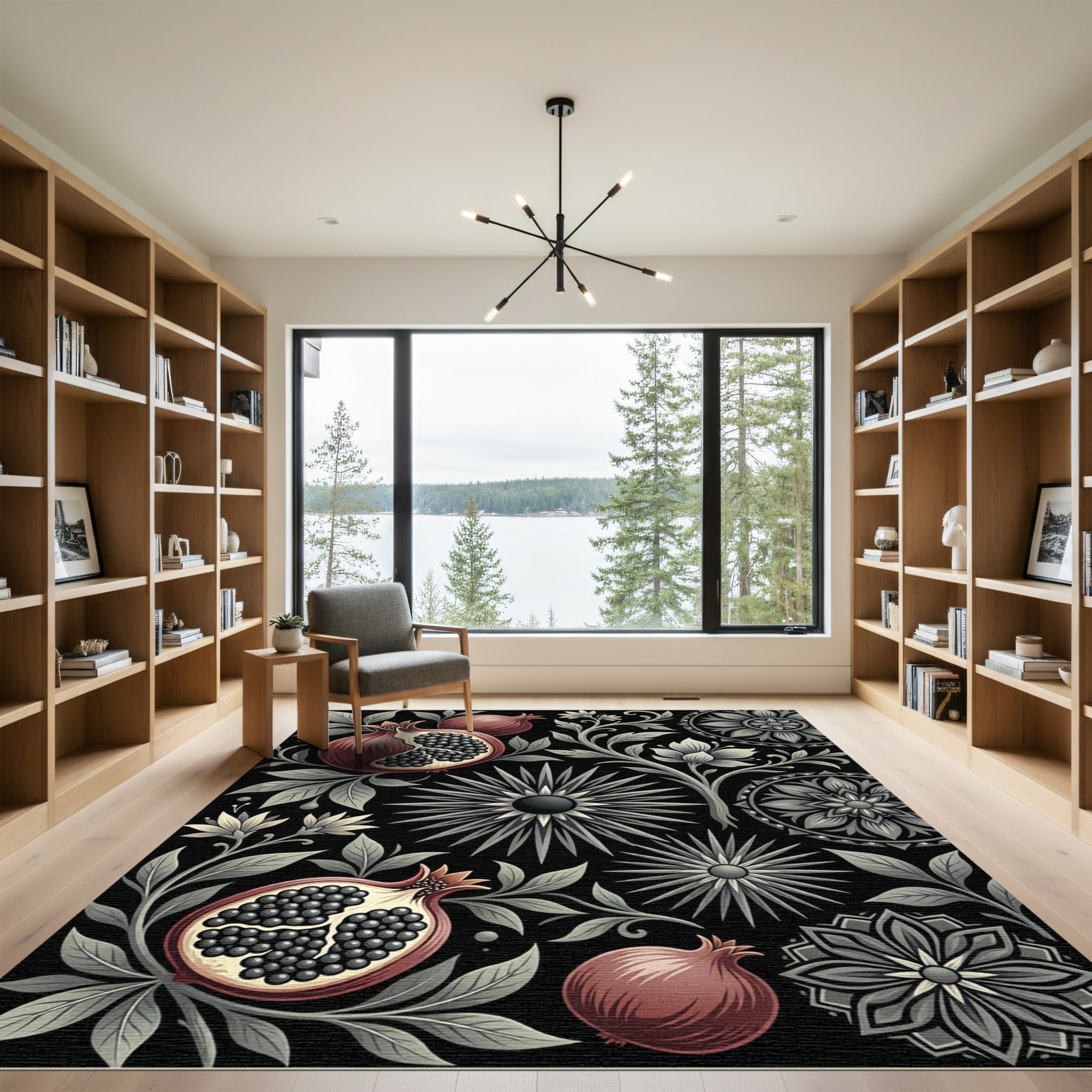 Rich Pomegranate Botanical Mandala Rug
