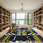 Modern Industrial Yellow Black Checkerboard Grid Rug