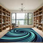Modern Teal Abstract Swirling Galaxy Rug