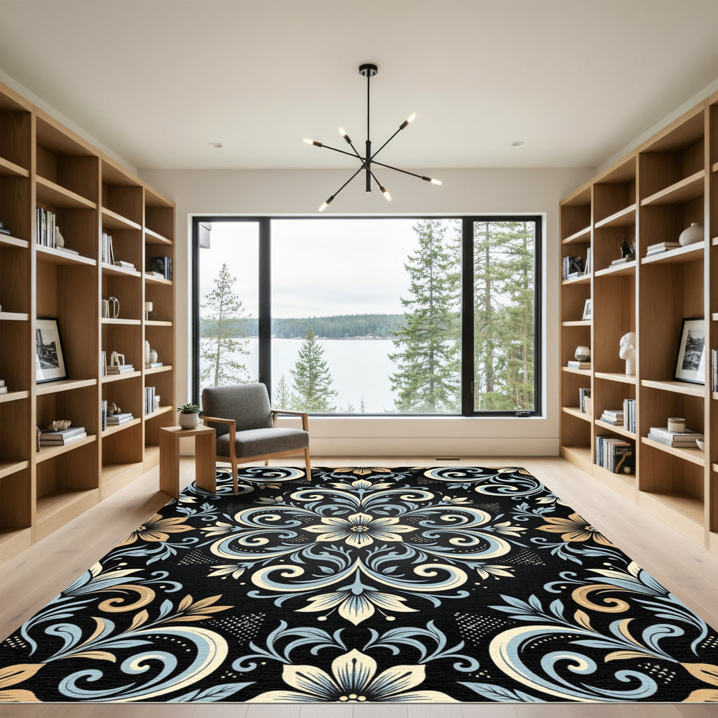 Classic Floral Swirl Damask Rug