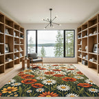 Vibrant Orange Poppy and Daisy Meadow Rug