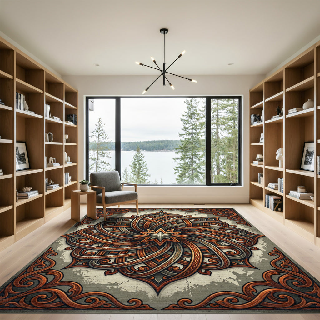 Ornate Amber Interlocking Star Motif Rug