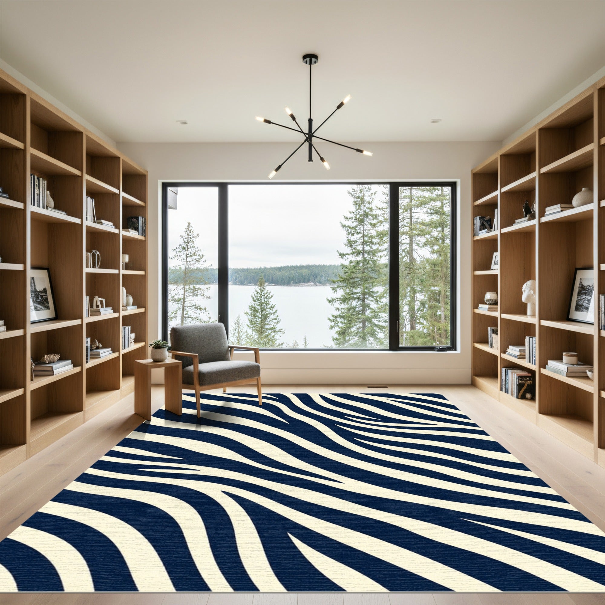 Midnight Navy Zebra Animal Stripe Rug