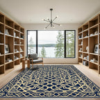 Golden Navy Ornate Islamic Geometric Art Rug
