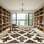 Geometric Brown Crosses and Diamond Blocks Rug