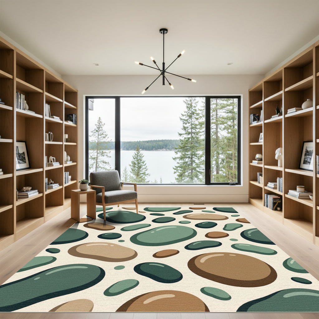 Earthy Brown Green Pebble Cluster Rug