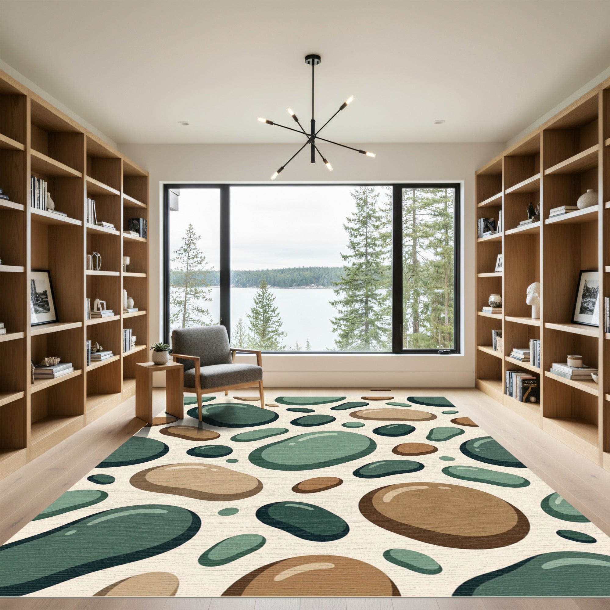 Earthy Brown Green Pebble Cluster Rug