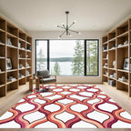 Interlocking Terracotta Wavy Geometric Curves Rug