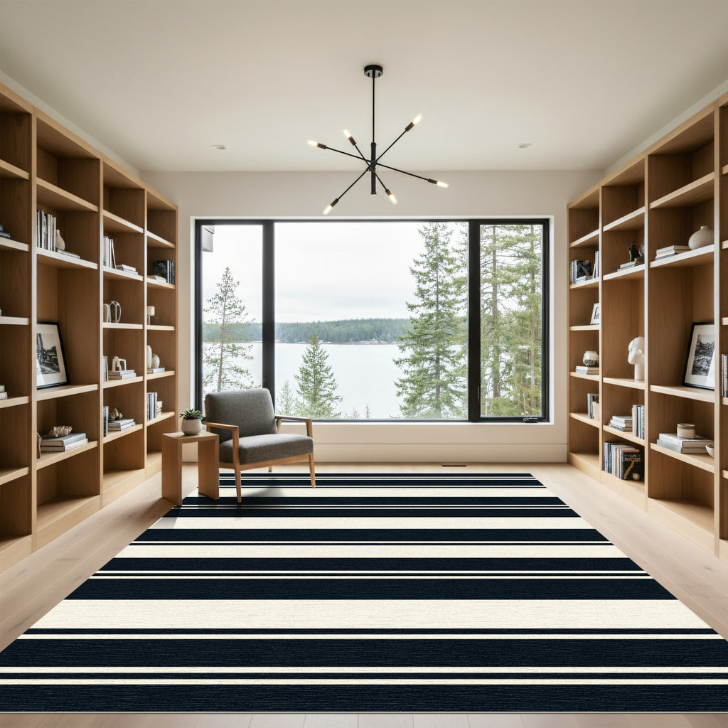 Classic Navy Cream Horizontal Stripe Rug