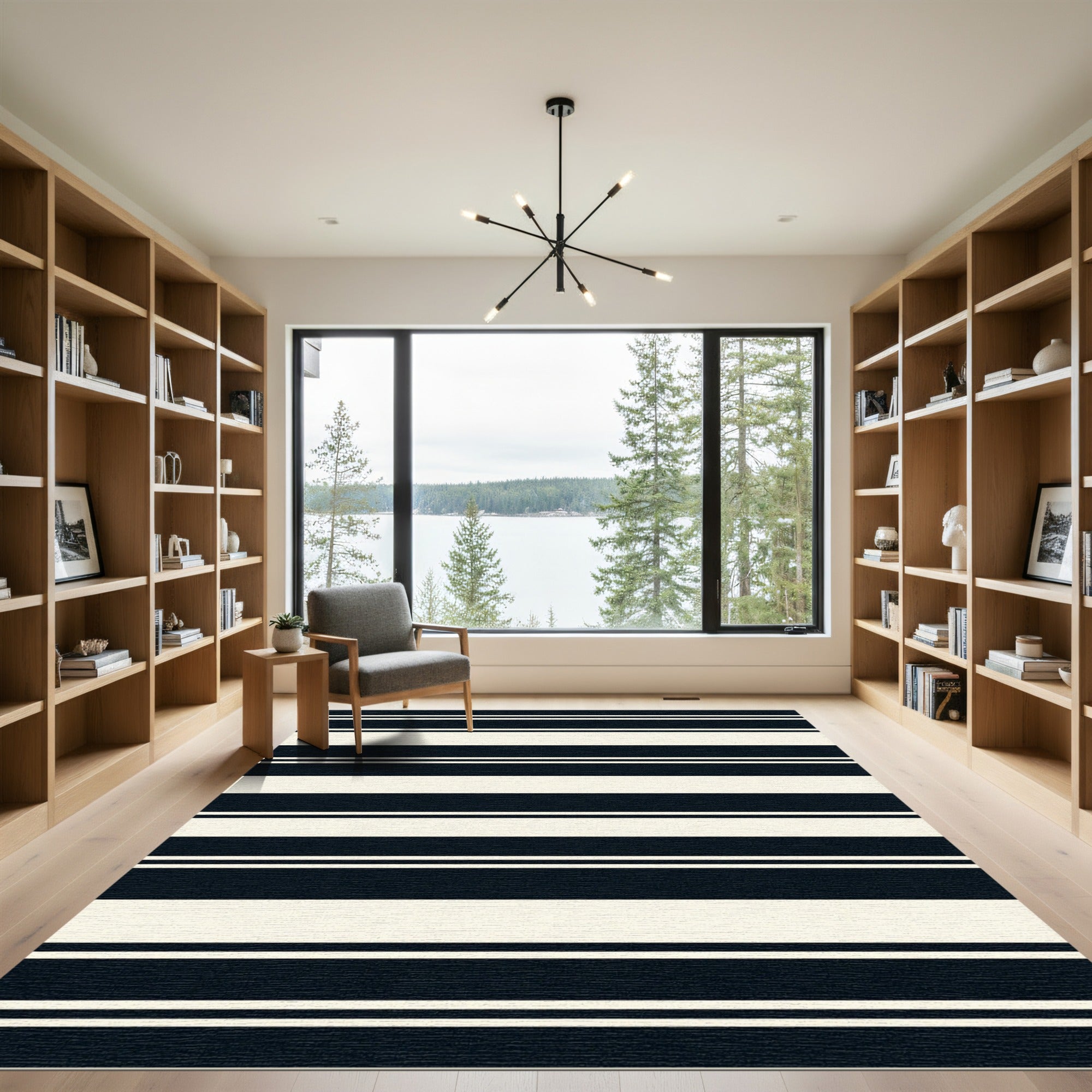 Classic Navy Cream Horizontal Stripe Rug