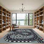 Monochrome Checkered Racing Track Circuit Rug