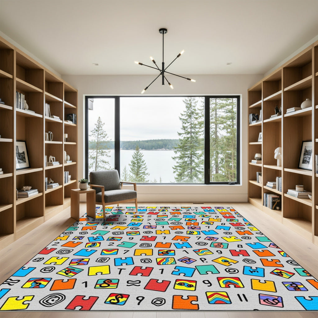 Colorful Puzzle Pieces Geometric Pattern Rug