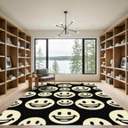 Bold Monochrome Smiling Faces Graphic Rug