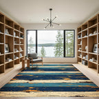 Distressed Coastal Blue Cream Striped Plank Rug