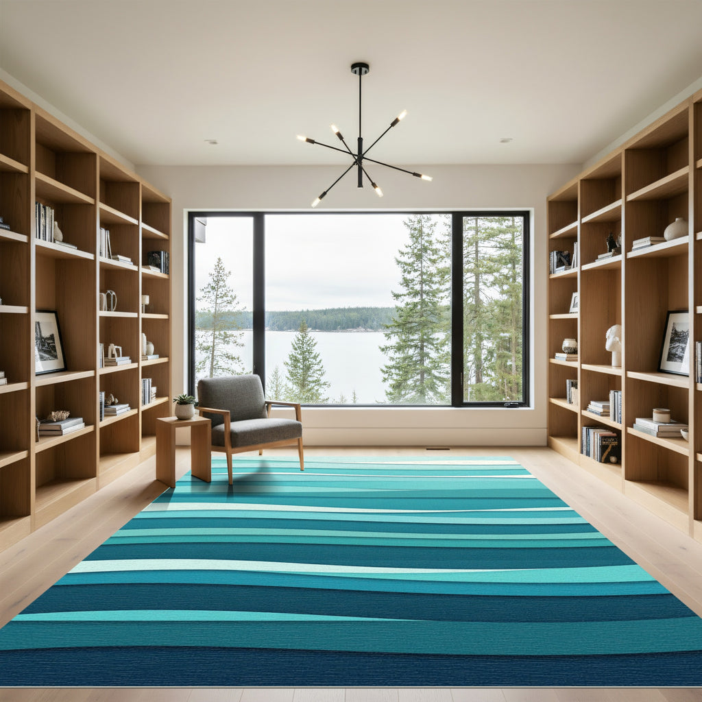 Modern Ombre Blue Abstract Wave Rug