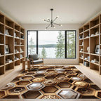 Geometric Honeycomb Faceted Wood Rug