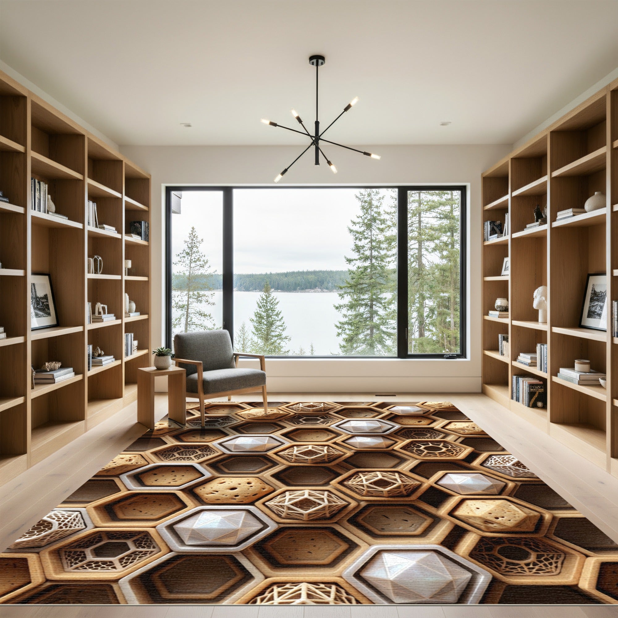 Geometric Honeycomb Faceted Wood Rug