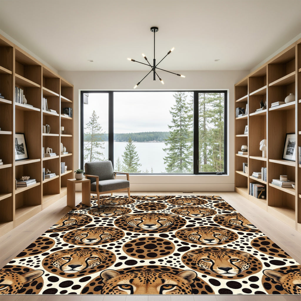 Golden Cheetah Face Spotted Animal Rug