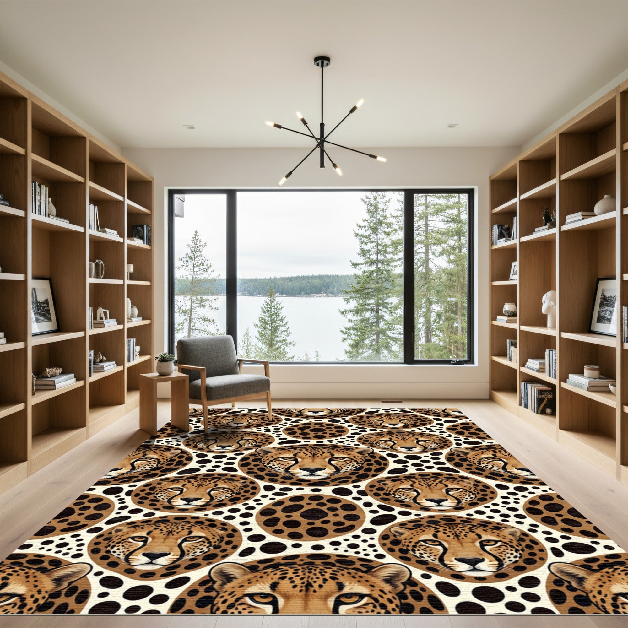 Golden Cheetah Face Spotted Animal Rug