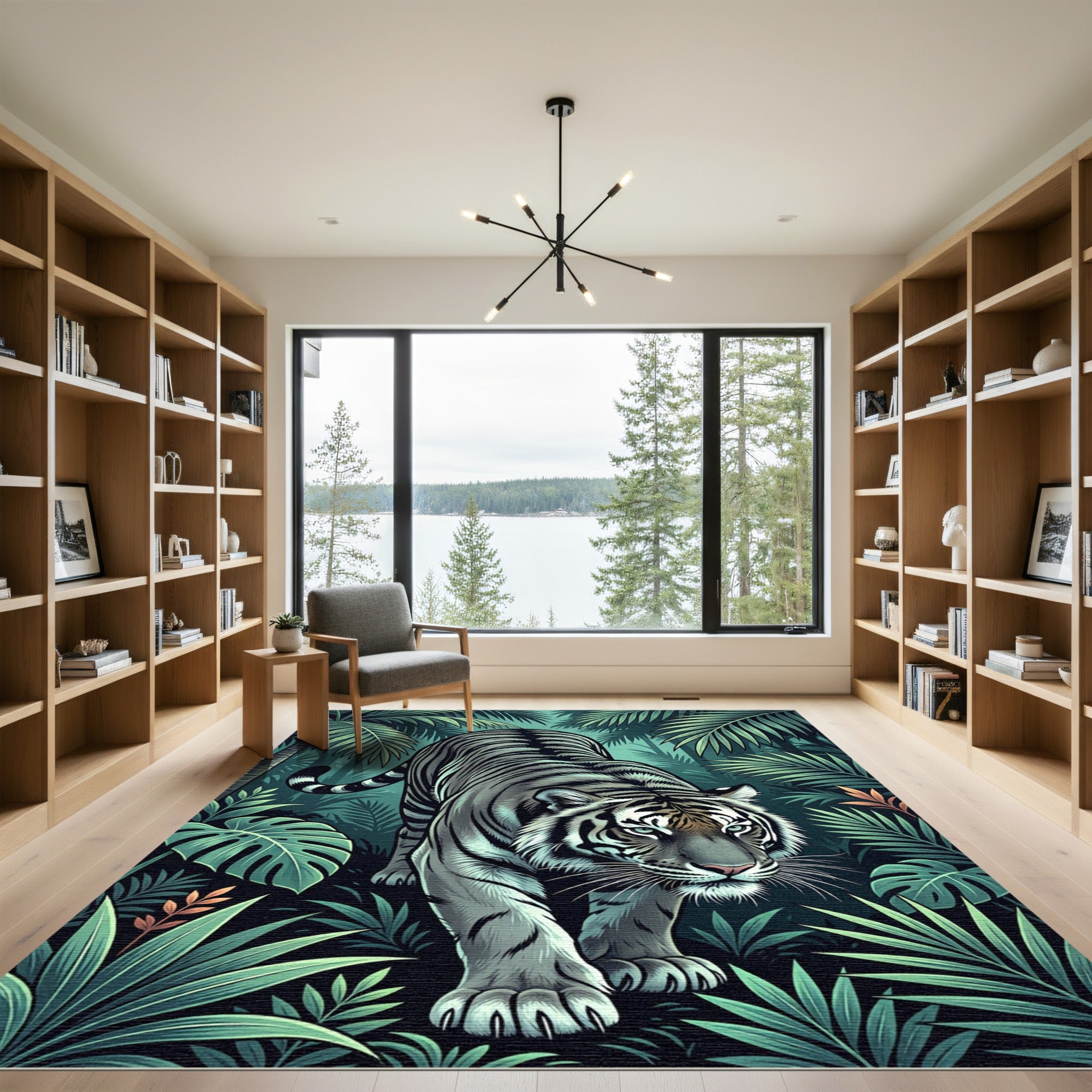 Tiger in Lush Tropical Forest Rug