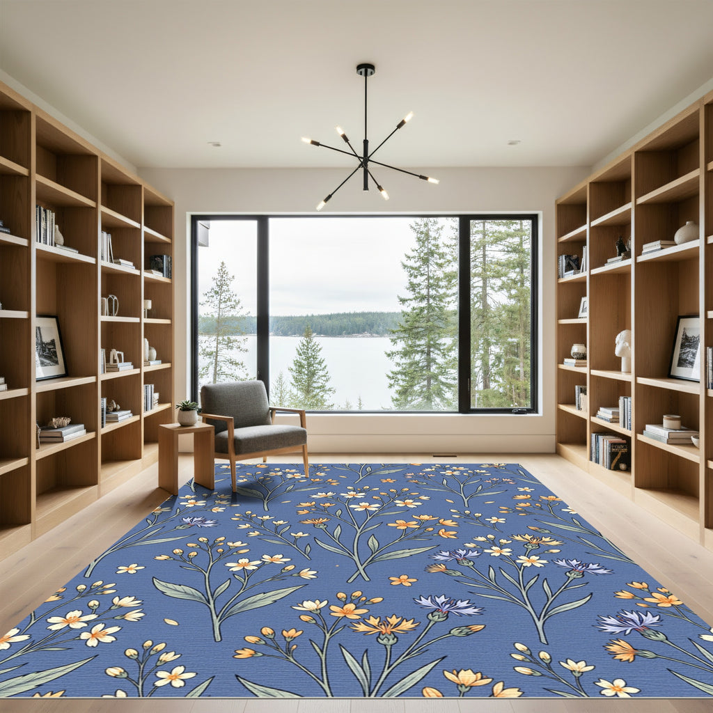 Delicate Blue Meadow Floral Sprigs Rug