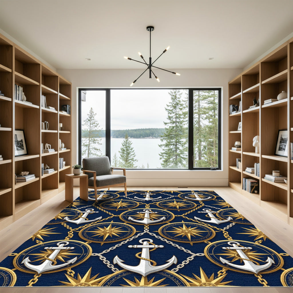 Nautical Anchor Compass Chain Emblem Rug
