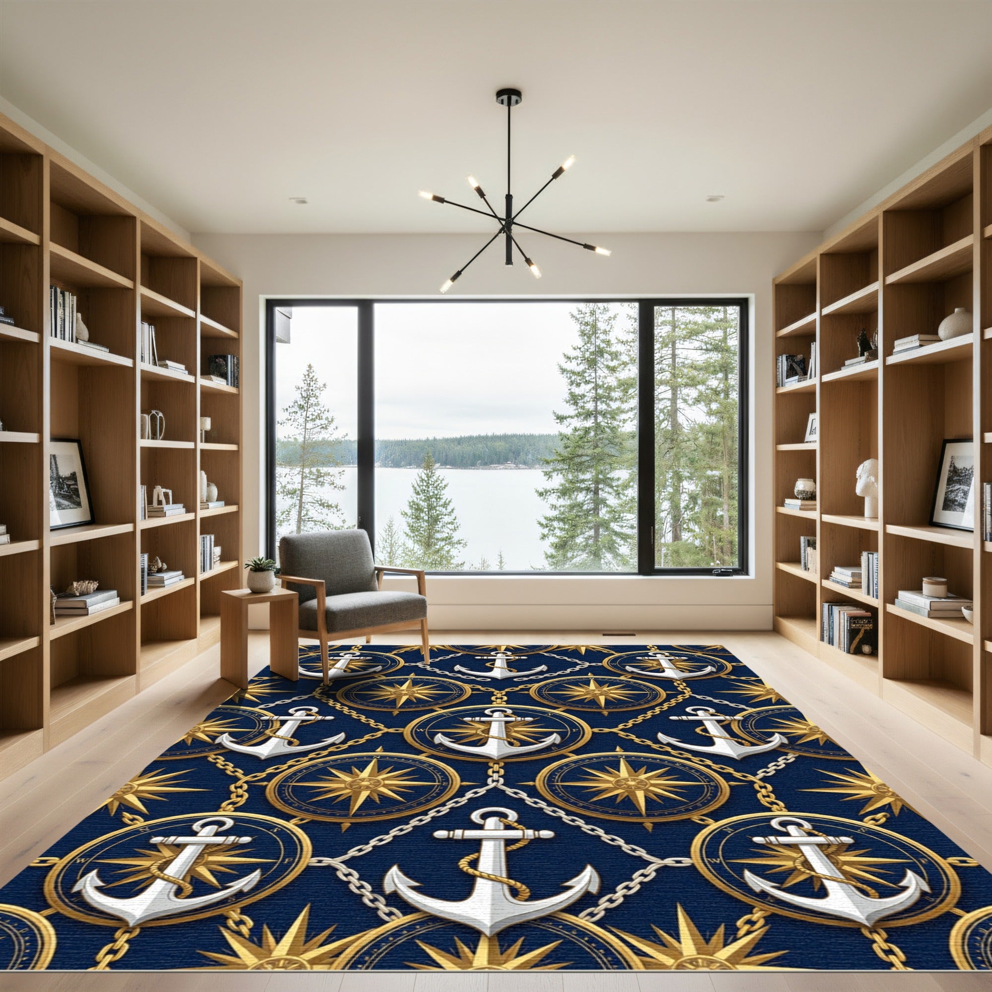 Nautical Anchor Compass Chain Emblem Rug