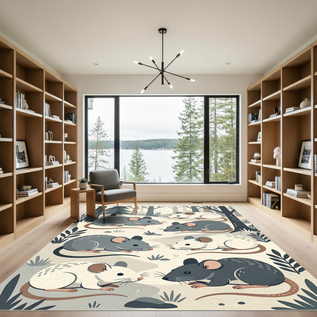 Whimsical Forest Mouse Woodland Illustration Rug