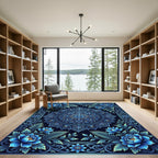 Bold Indigo Floral Symmetrical Frame Rug