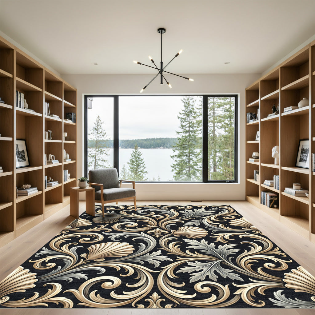 Gold Shell and Acanthus Leaf Scroll Rug