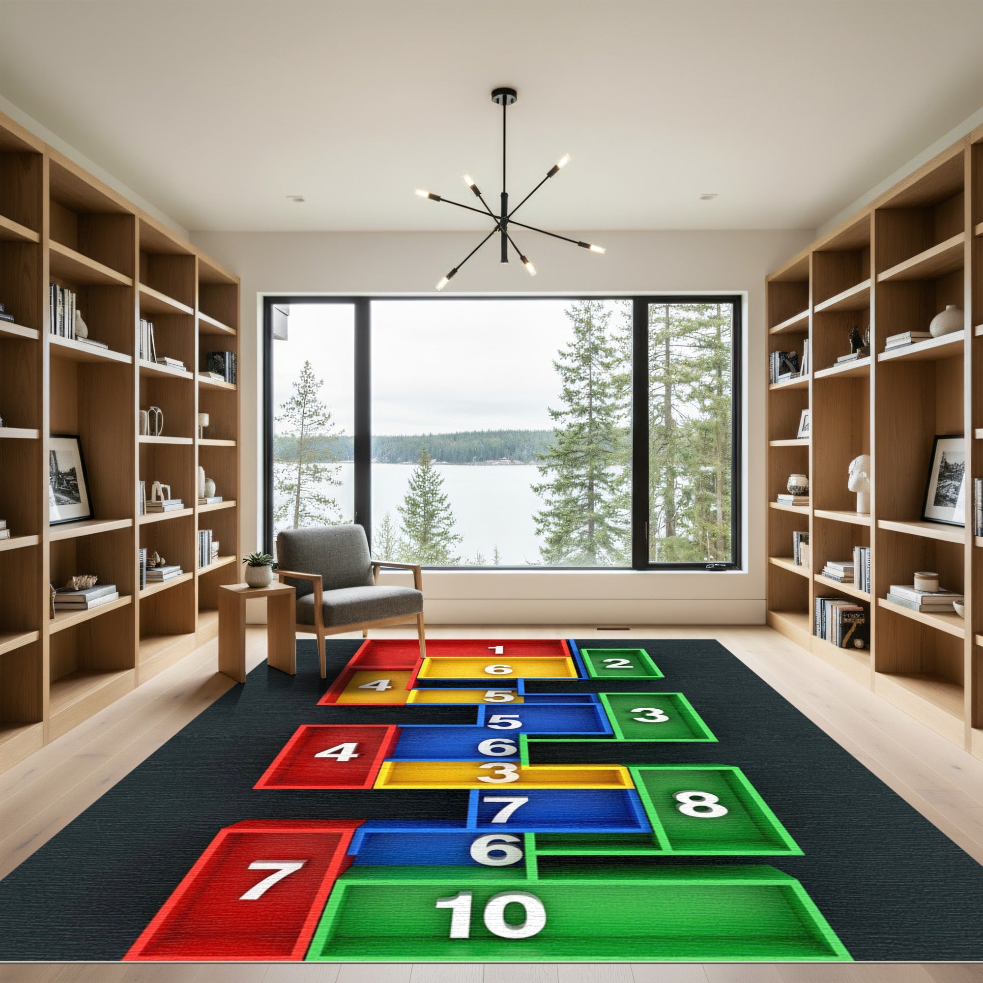 Geometric Multi Colored Interlocking Block Arrangement Rug