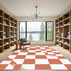 Modern Dusty Rose Checkered Grid Rug