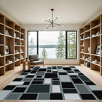Modern Monochromatic Abstract Block Grid Rug