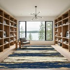 Distressed Navy and Cream Horizontal Plank Rug