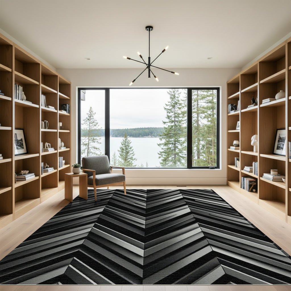 Monochromatic Chevron Plank Formation Rug