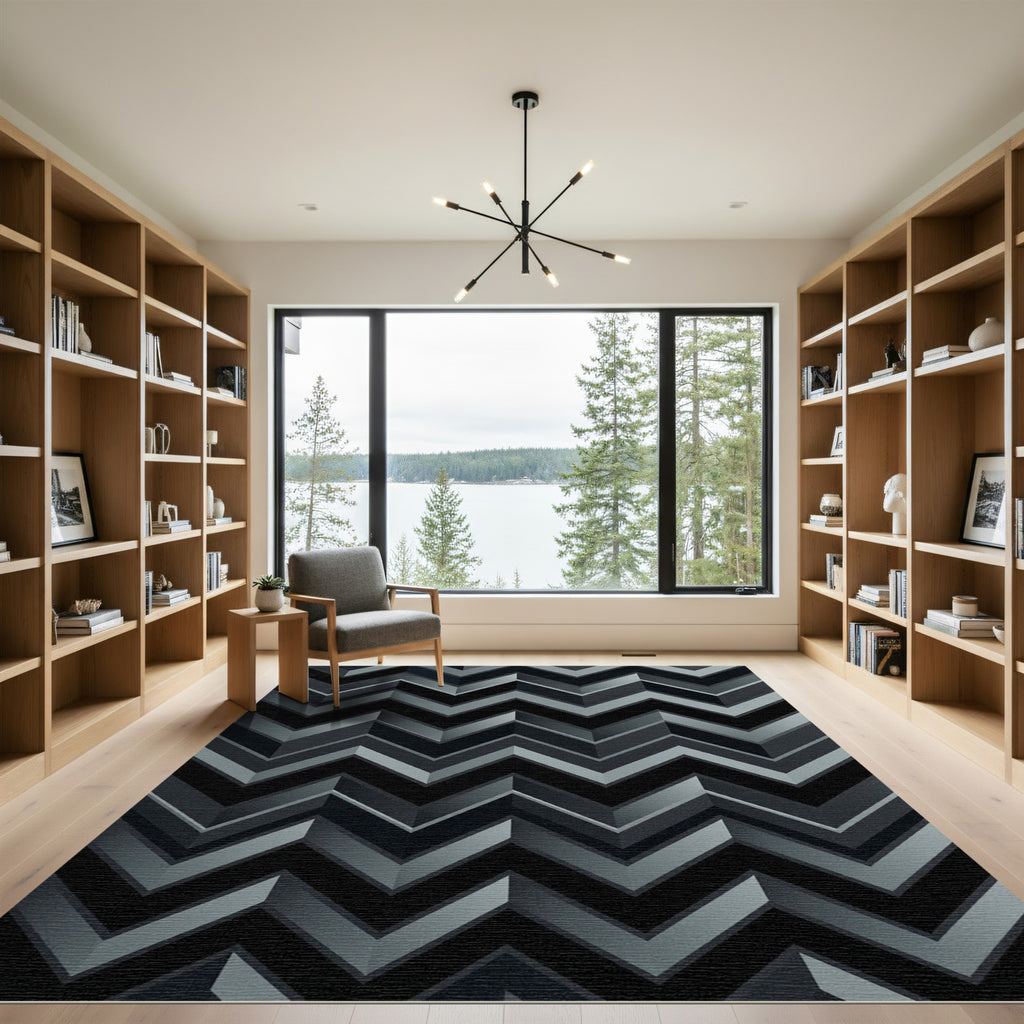 Monochromatic Chevron Stacking Rectangle Accents Rug