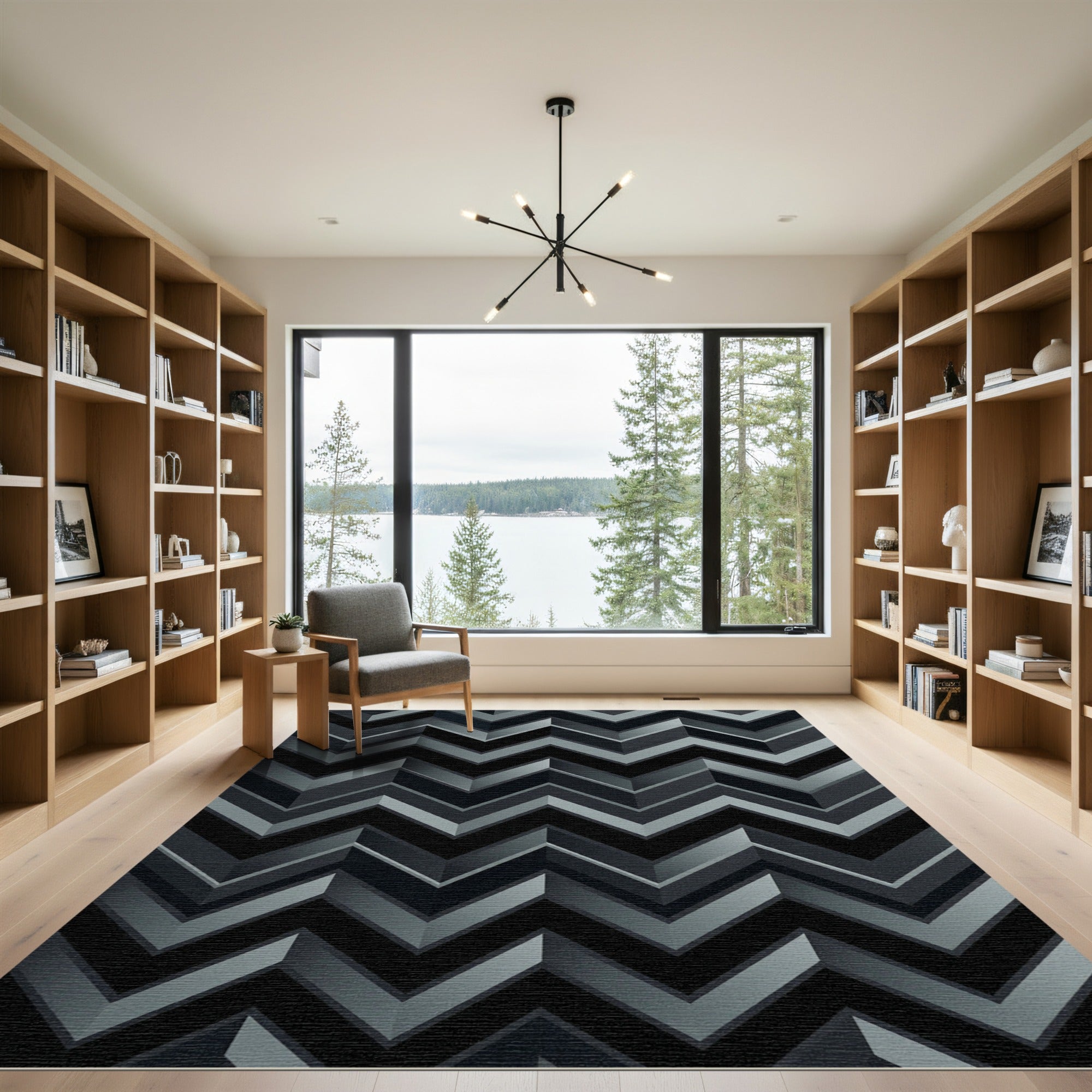 Monochromatic Chevron Stacking Rectangle Accents Rug