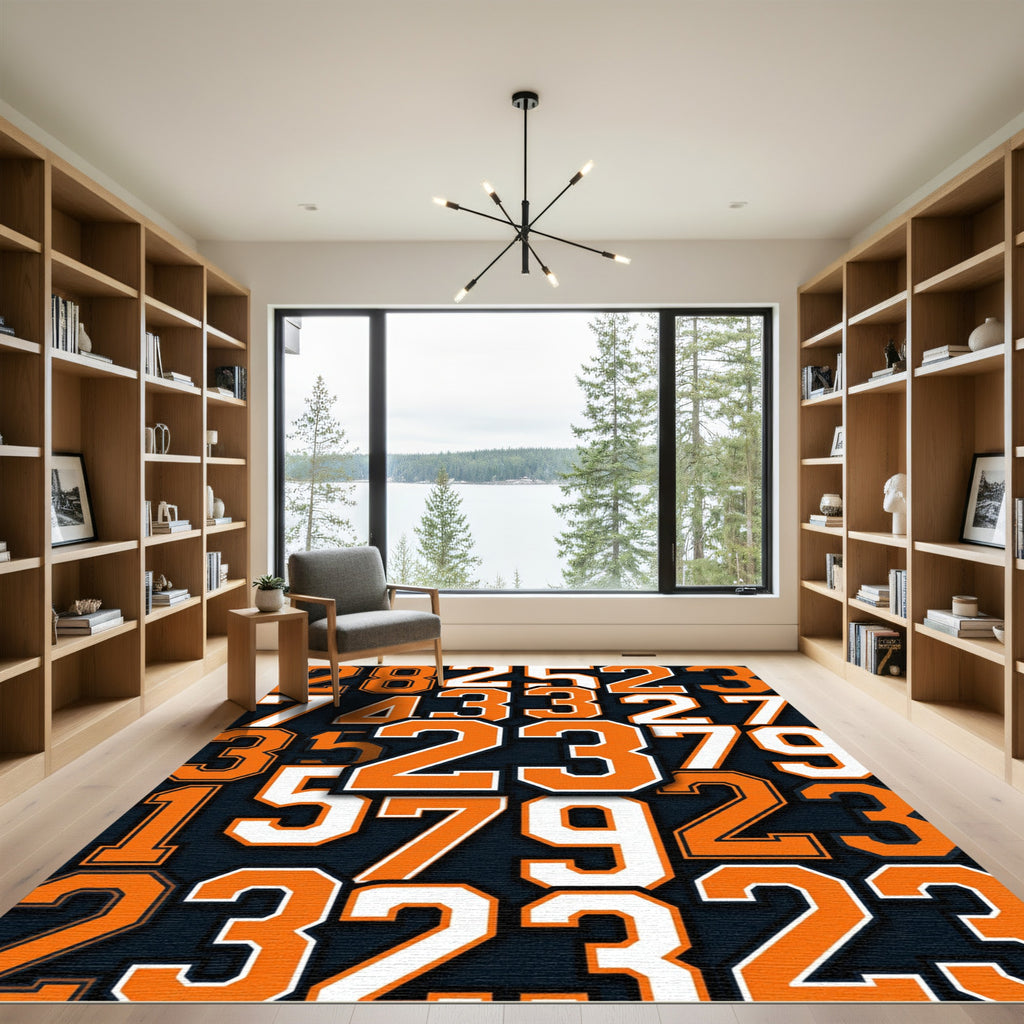Varsity Orange Collegiate Number Graphic Rug