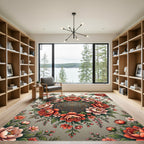 Ornate Floral Medallion with Coral Peonies Rug