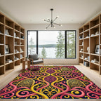 Ornate Pink and Gold Swirl Scroll Rug