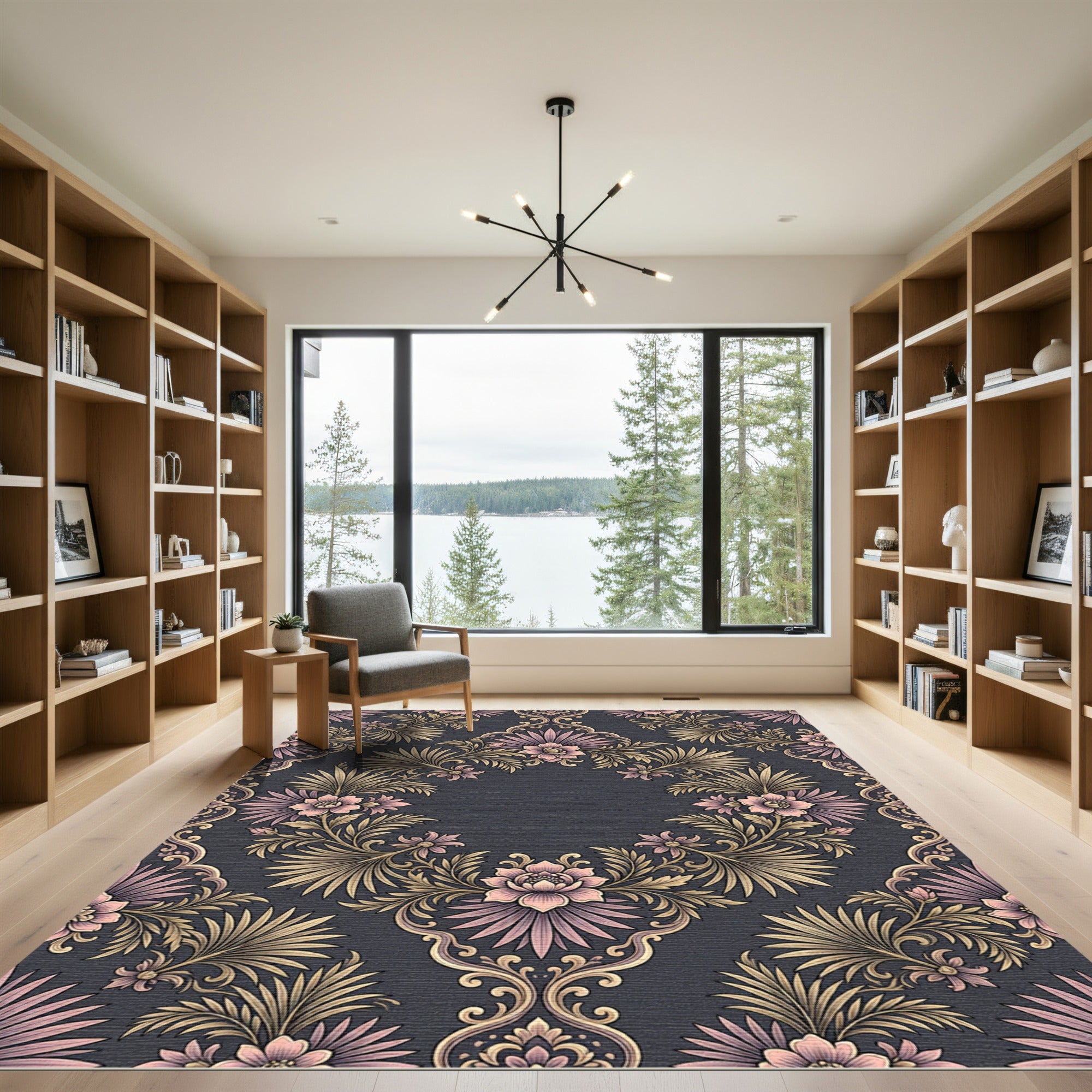 Dusty Rose Floral Scrollwork Oval Rug