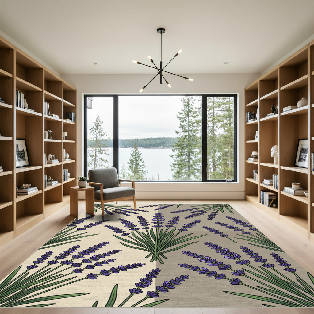Earthy Beige Purple Lavender Botanical Rug