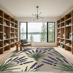 Earthy Beige Purple Lavender Botanical Rug