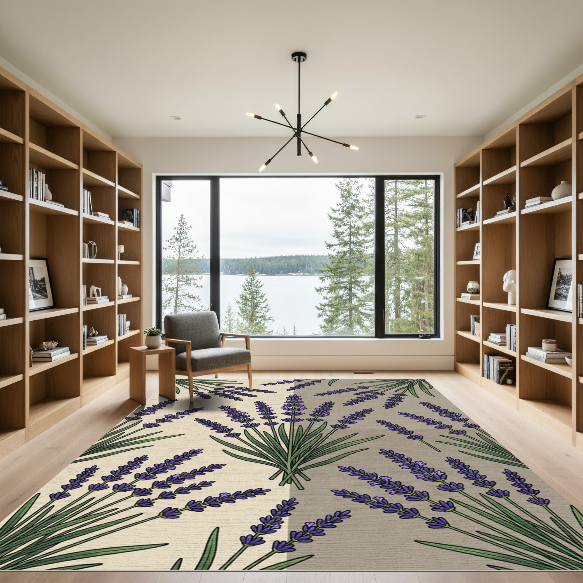 Earthy Beige Purple Lavender Botanical Rug
