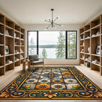 Golden Blue Floral Talavera Tile Rug