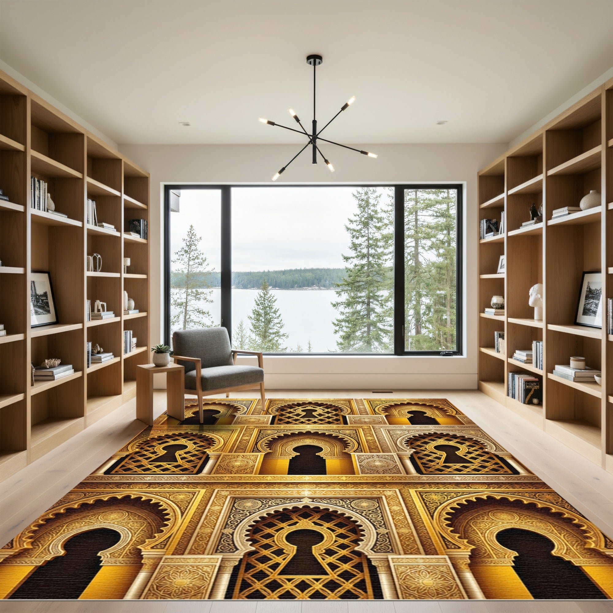 Ornate Golden Arch Lattice Filigree Rug