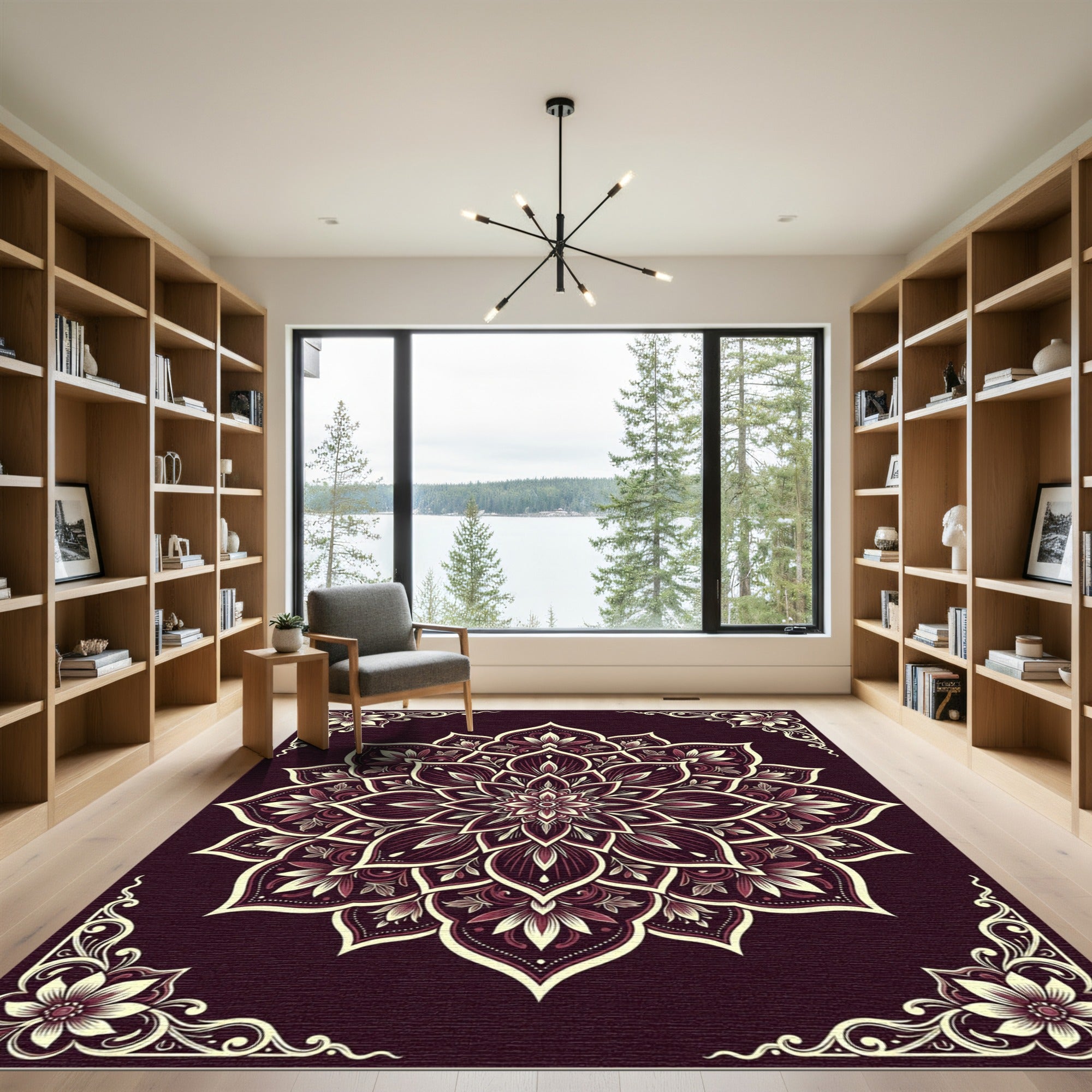 Deep Plum Floral Mandala Rug